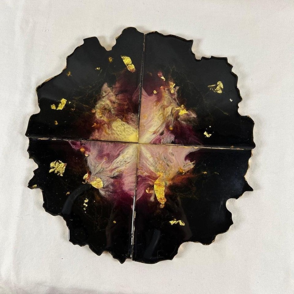 Purple and Gold Resin Coaster set of4